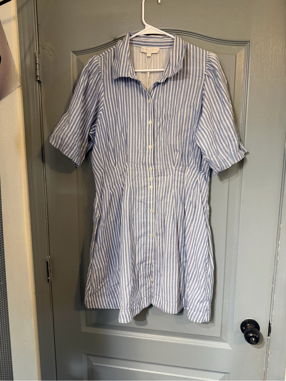 Caroline Constas Blue and White Striped Mini Shirt Dress